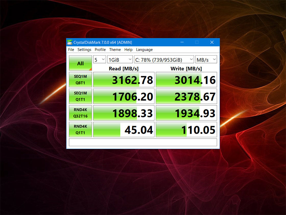 The HP Omen 15's internal SSD has some pretty fast read/write speeds
