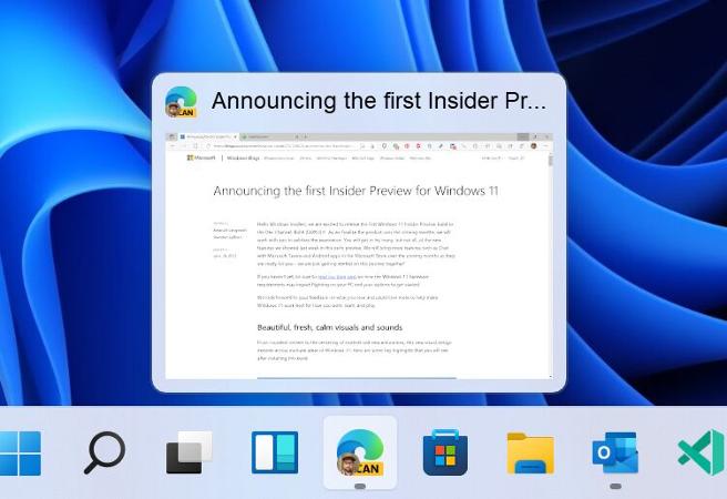 Vista previa de la nueva barra de tareas de Windows 11
