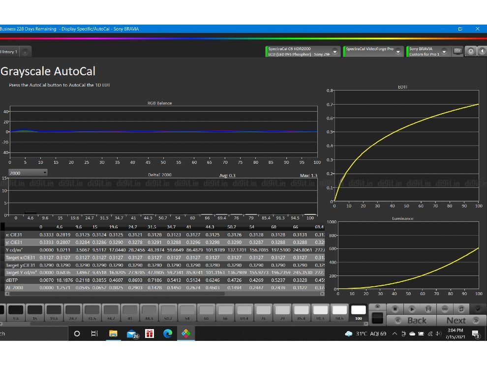 Calman grayscale analysis Sony X90J