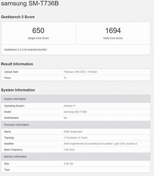 Samsung Galaxy Tab 7 Geekbench