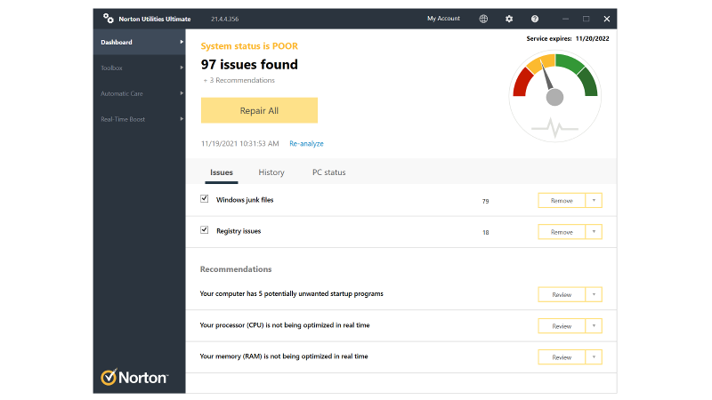 Panel de Norton Utilities Ultimate