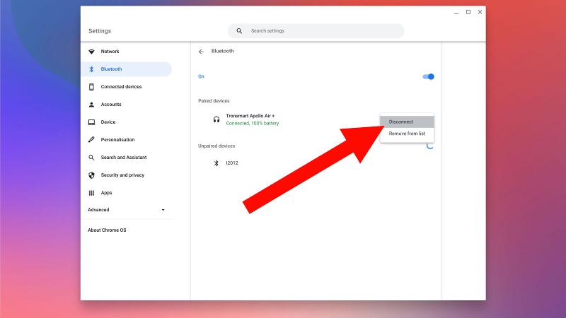 Cómo conectar AirPods a Chromebook: Desconectar
