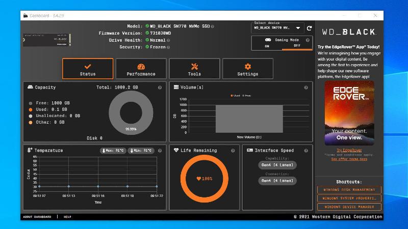 El WD Dashboard permite activar el modo de juego