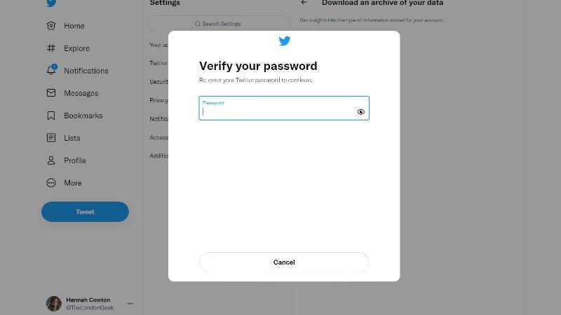 Verificar contraseña de twitter