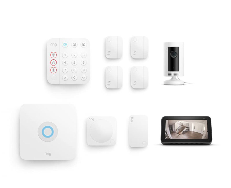 Kit de seguridad de alarma Ring de 8 piezas con Echo Show 5 e Indoor Cam