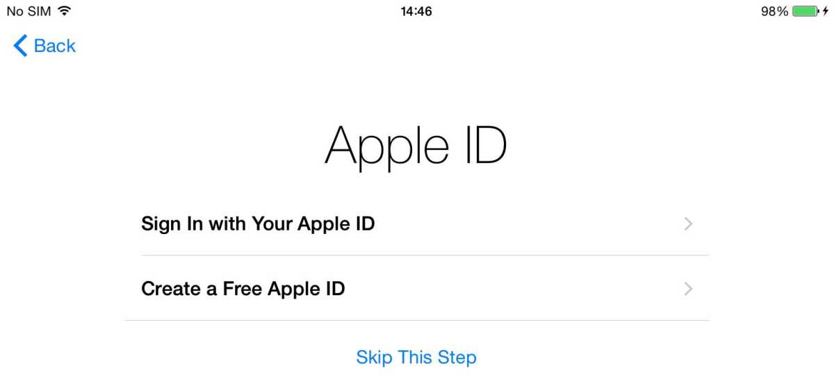 Página de inicio de sesión de Apple ID de configuración de iPhone