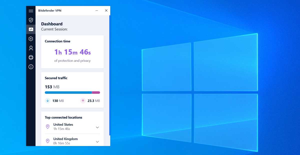 Bitdefender Premium VPN - Panel de control de Windows