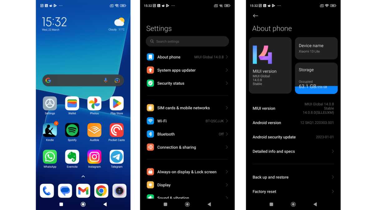 User interface on Xiaomi 13 Lite