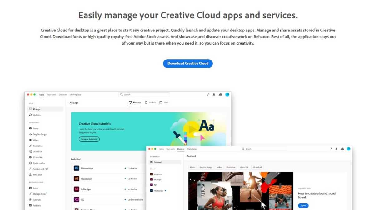 Página de descarga de la aplicación Adobe Creative Cloud