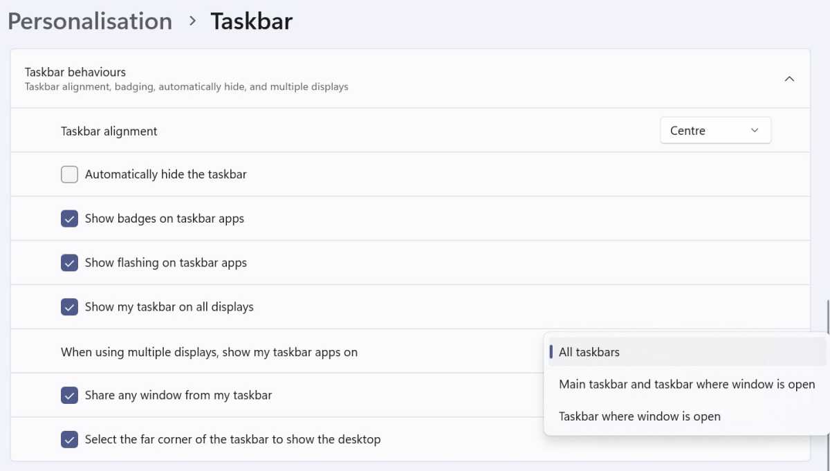 Captura de pantalla del método de personalización de la barra de tareas de Windows 11
