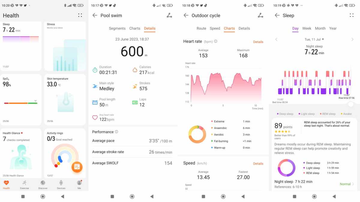 Capturas de pantalla de la aplicación Salud de Huawei grabadas en el Huawei Watch 4 Pro 