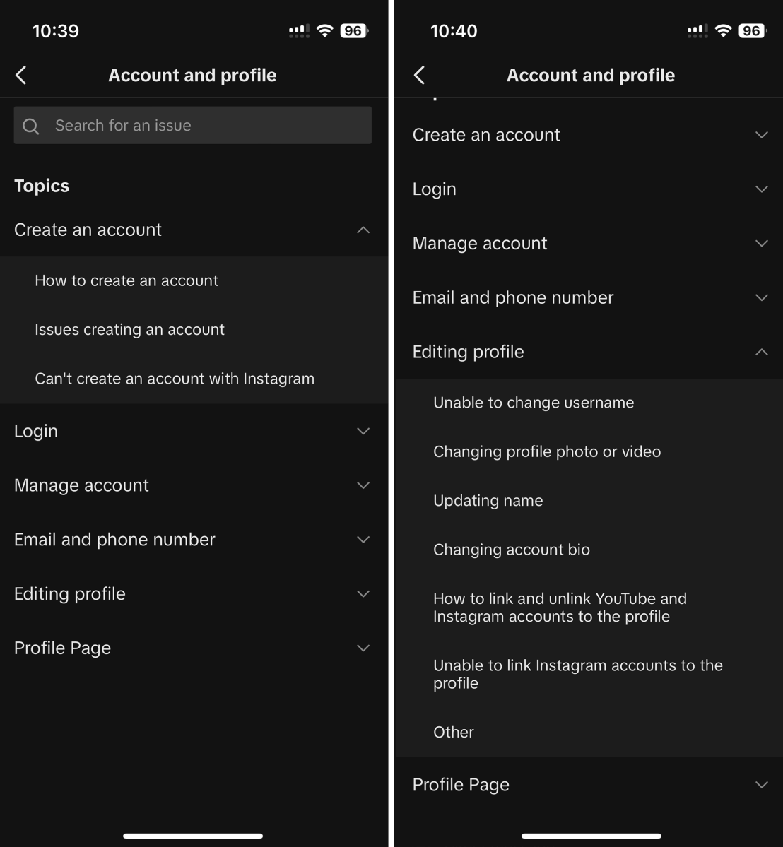 Screenshots if TikTok's Settings and Privacy options