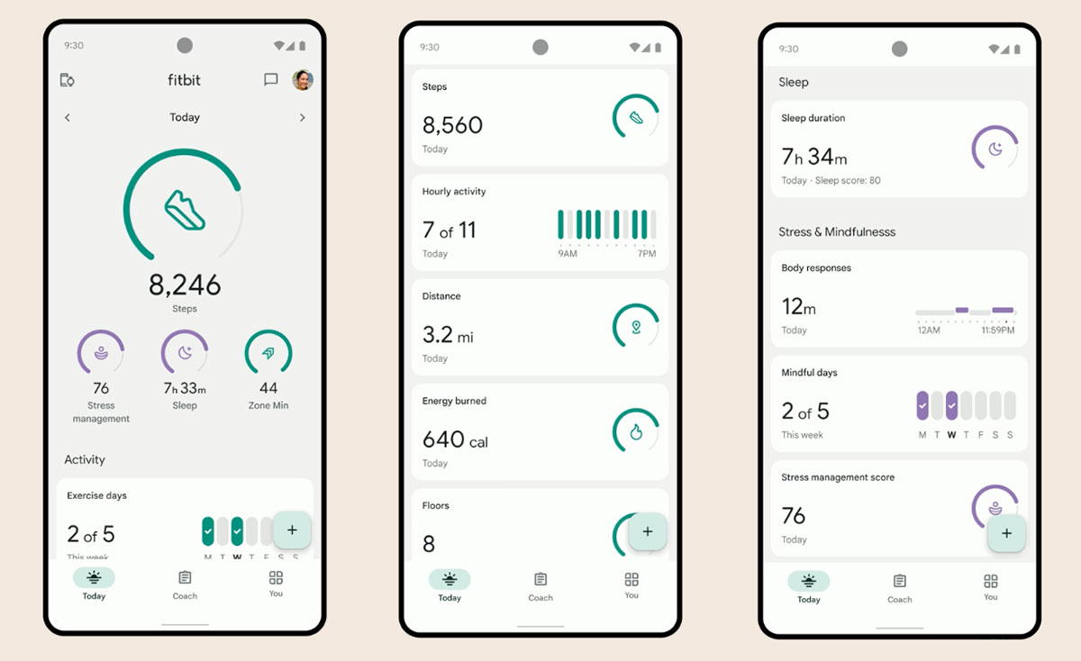 Fitbit Today Tab screens