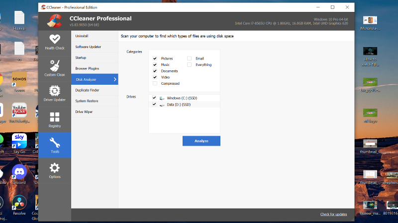 CCleaner Professional disk analyzer