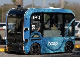 Photo of Oxa’s first commercial Oxa-driven passenger shuttle