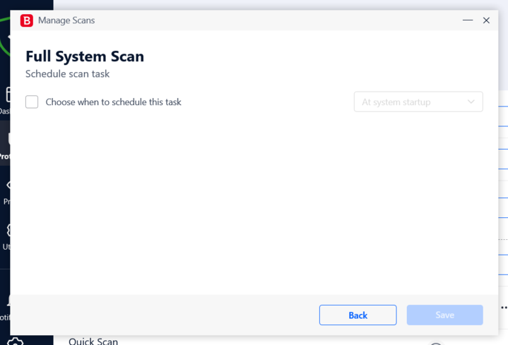 Bitdefender scheduling screen for scans