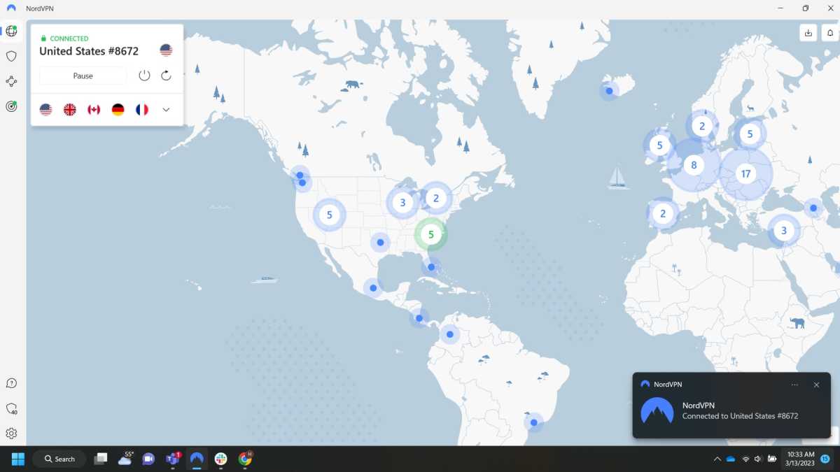 NordVPN conectado a un servidor de EE. UU.