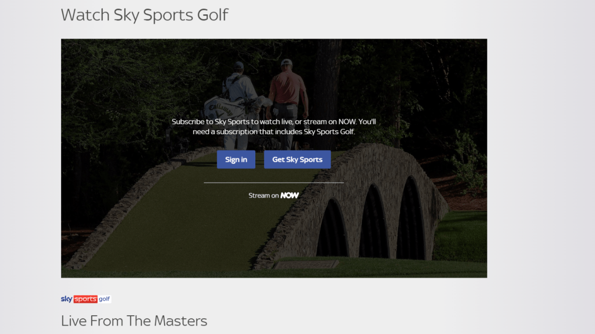 Página de visualización de Sky Sports Golf