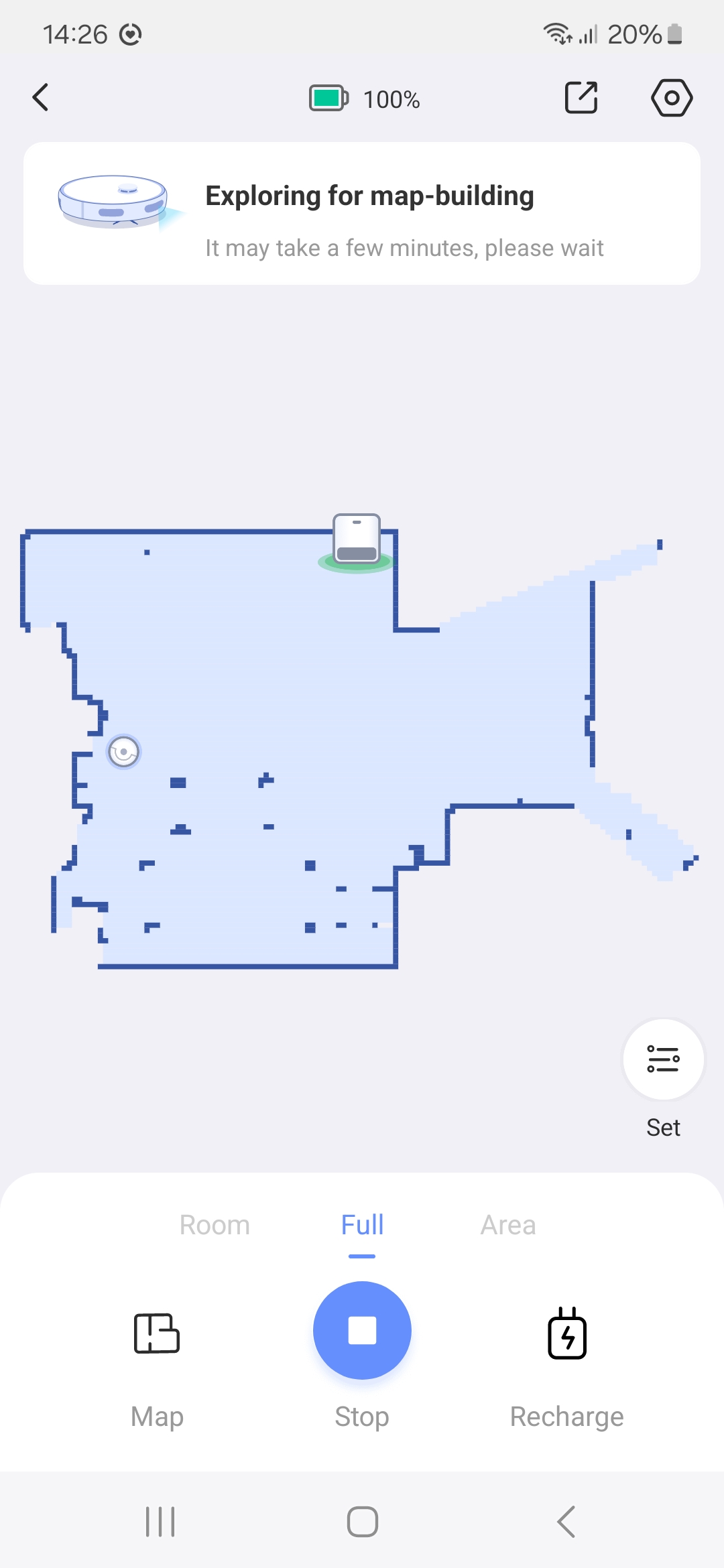 Una captura de pantalla de la pantalla de la aplicación de creación de mapas del robot aspirador y trapeador EzViz RE5 Plus