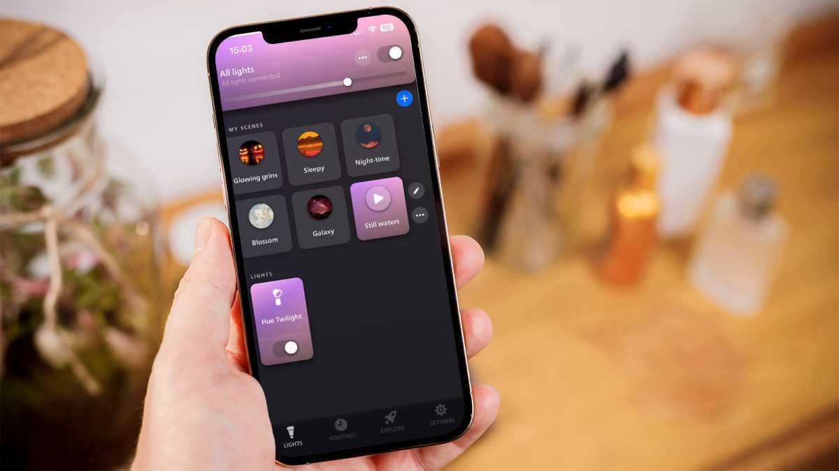 La página Luces en la aplicación Philips Hue en un iPhone