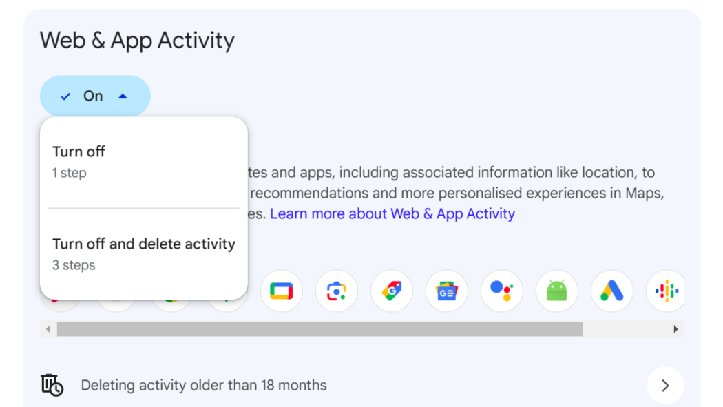 Actividad web y de aplicaciones de Google Play