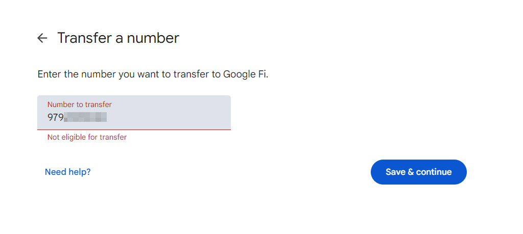 Transferencia de Google FI no es elegible 