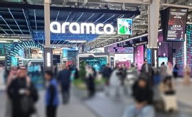 Imagen de Aramco Stand en el piso de exhibición en Leap 2025 en Arabia Saudita